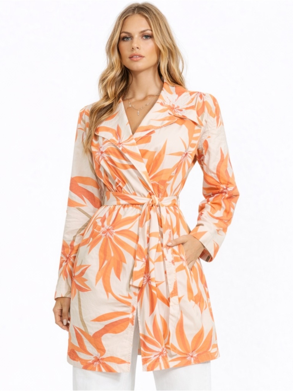 $300 Esprit Floral Wrap Lightweight Trench Jacket Medium Large Y2K